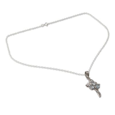 Alternate image for Cross Pendant Necklace with Blue Topaz Gems Precious Trinity