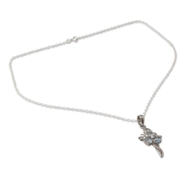 Alternate image for Cross Pendant Necklace with Blue Topaz Gems Precious Trinity