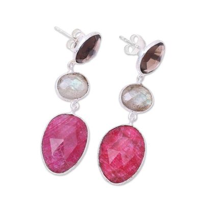 Alternate image for Multi-Gemstone Dangle Earrings Crafted in India Fascinating Trio