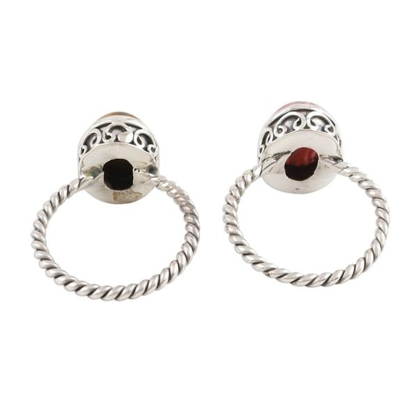 Alternate image for Pair of Silver Rings with Rhodochrosite and Tigers Eye Hearts in Harmony