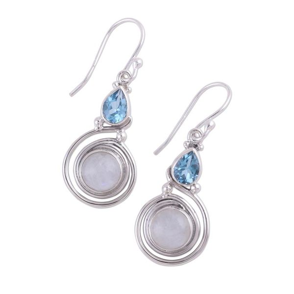 Alternate image for Moonstone and Blue Topaz Sterling Silver Earrings from India Blissful Fusion