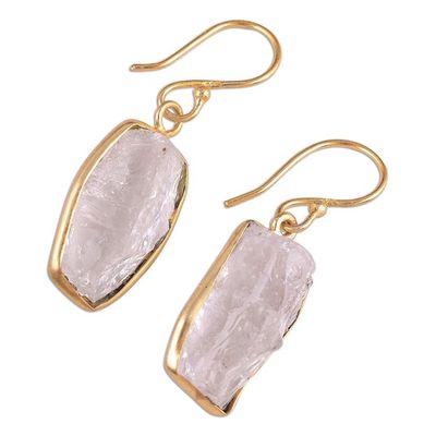 Alternate image for Handmade 22k Gold Plated 925 Silver Crystal Quartz Earrings Crystalline Delight