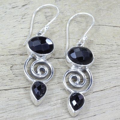 Alternate image for Hand Made Onyx Sterling Silver Dangle Earrings from India Romantic Journey