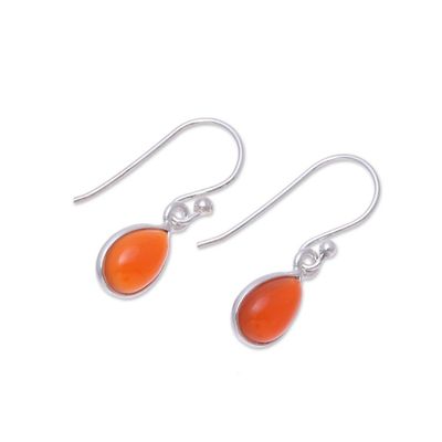 Alternate image for Carnelian and Sterling Silver Teardrop Dangle Earrings Gentle Tear