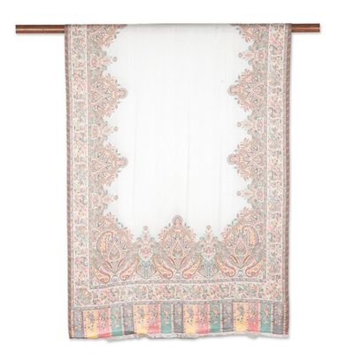 Alternate image for Modal Woven Shawl White with Multicolored Motifs Mughal Fresco