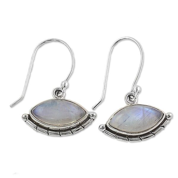 Alternate image for Sterling Silver Rainbow Moonstone Dangle Earrings from India Protective Eyes