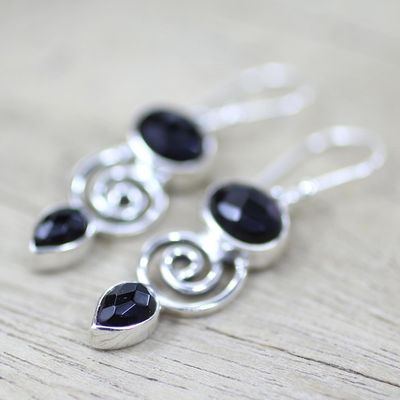 Alternate image for Hand Made Onyx Sterling Silver Dangle Earrings from India Romantic Journey
