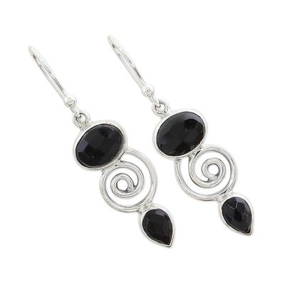 Alternate image for Hand Made Onyx Sterling Silver Dangle Earrings from India Romantic Journey