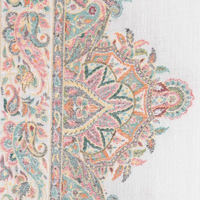 Alternate image for Modal Woven Shawl White with Multicolored Motifs Mughal Fresco