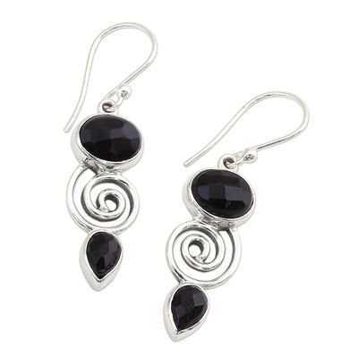 Alternate image for Hand Made Onyx Sterling Silver Dangle Earrings from India Romantic Journey