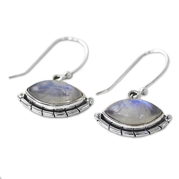 Alternate image for Sterling Silver Rainbow Moonstone Dangle Earrings from India Protective Eyes