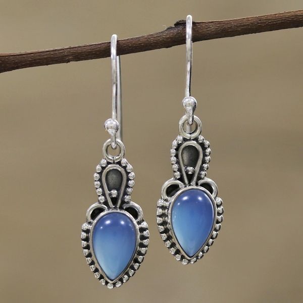 Alternate image for Blue Chalcedony and Sterling Silver Dangle Earrings Earthly Crown