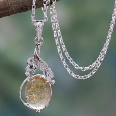 Alternate image for Sterling Silver Necklace with Rutilated Quartz Leafy Pendant Mystic Treasure