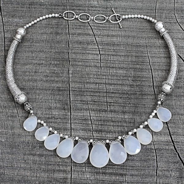 Alternate image for White Chalcedony and Sterling Silver Choker Necklace White Petals