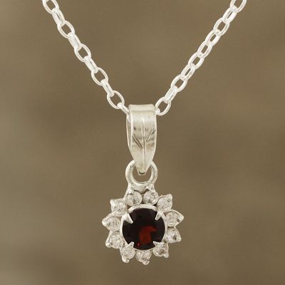 Alternate image for Floral Garnet Pendant Necklace from India Gleaming Flower