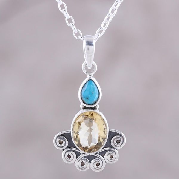 Alternate image for Citrine Oval and Sterling Silver Scrollwork Pendant Necklace Sun Salutations