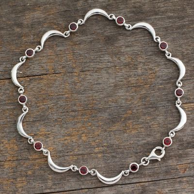 Alternate image for Artisan Crafted Sterling Silver and Garnet Ankle Jewelry Crescent Moons