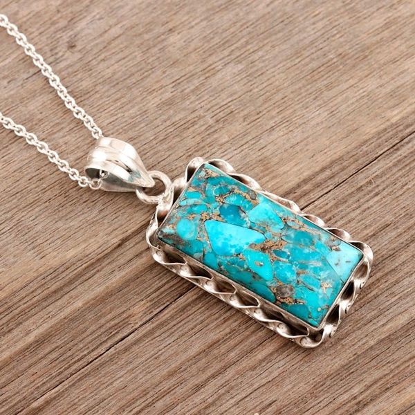 Alternate image for Artisan Crafted Sterling Silver Pendant Necklace Royal Mirror in Blue