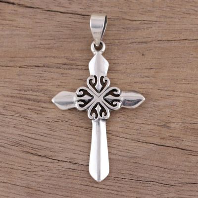 Alternate image for Polished Sterling Silver Cross Pendant with Heart Motifs Heart of Faith