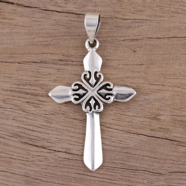 Alternate image for Polished Sterling Silver Cross Pendant with Heart Motifs Heart of Faith