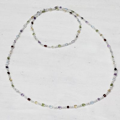 Alternate image for Multi-Gem Station Necklace Garnet Amethyst Citrine Delightful Colors