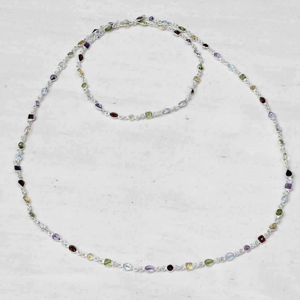 Multi-Gem Station Necklace Garnet Amethyst Citrine 'Delightful Colors'