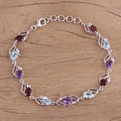 Alternate image for Rhodium Plated Multi-Gemstone Link Bracelet from India Colorful Leaves