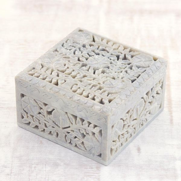 Alternate image for Jali Carving Soapstone Jewelry Box Poppies
