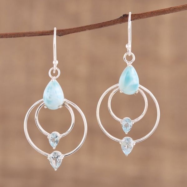 Alternate image for Blue Topaz and Larimar Dangle Earrings from India Sparkling Sky