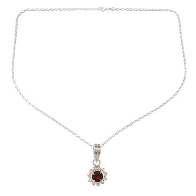 Alternate image for Floral Garnet Pendant Necklace from India Gleaming Flower
