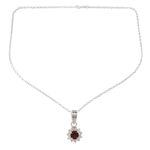 Alternate image for Floral Garnet Pendant Necklace from India Gleaming Flower