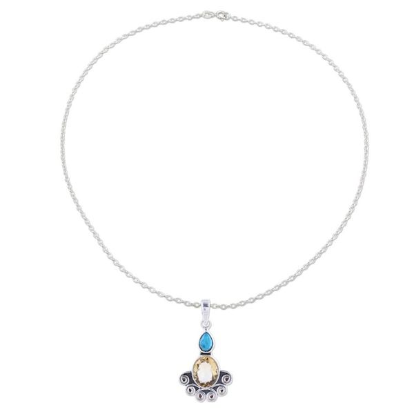 Alternate image for Citrine Oval and Sterling Silver Scrollwork Pendant Necklace Sun Salutations