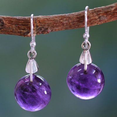 Alternate image for Amethyst Sphere Earrings India Artisan Jewelry Moon of Mysticism