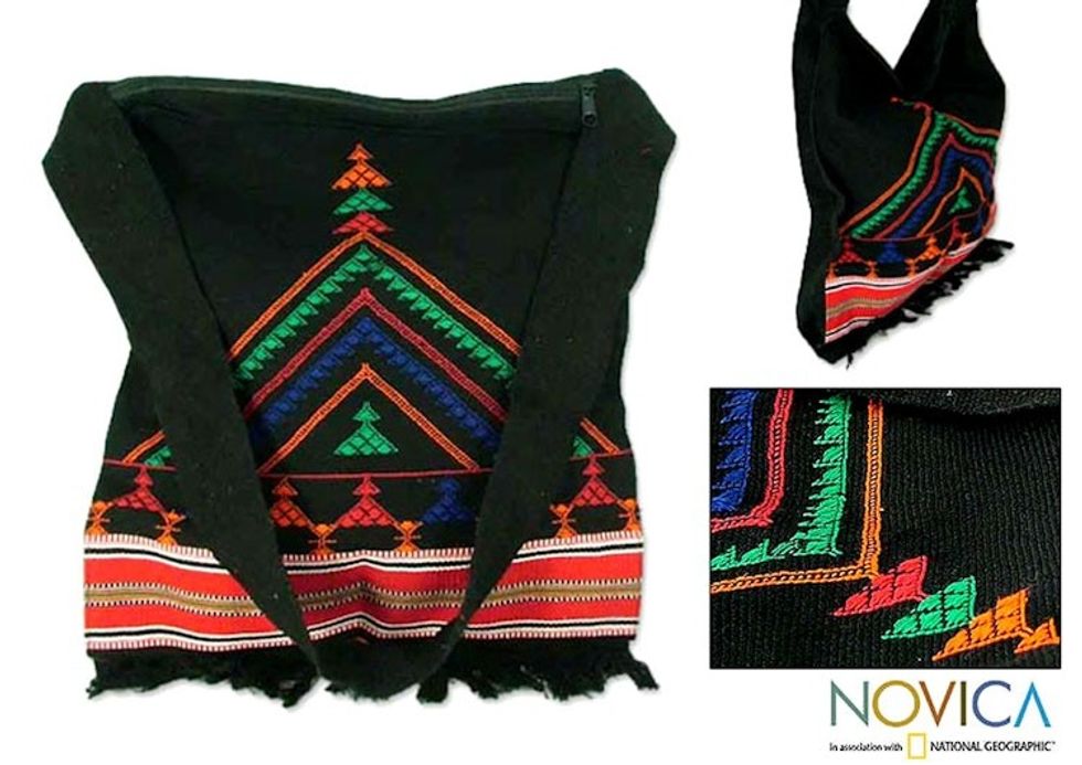 Embroidered Cotton Shoulder Bag 'Night Colors'