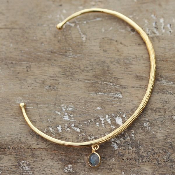 Alternate image for 18k Gold-Plated Cuff Bracelet with Labradorite Charm Evening Appeal