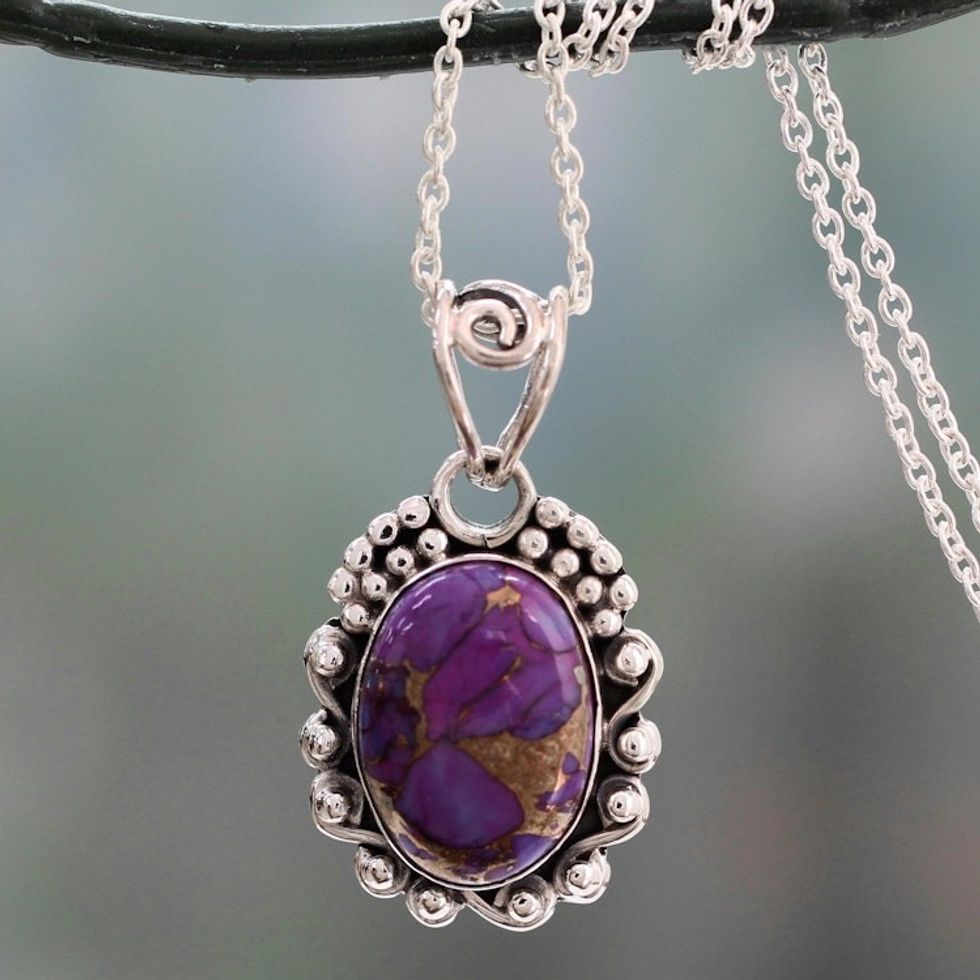 Purple Composite Turquoise Necklace in Sterling Silver 'Purple Heavens'