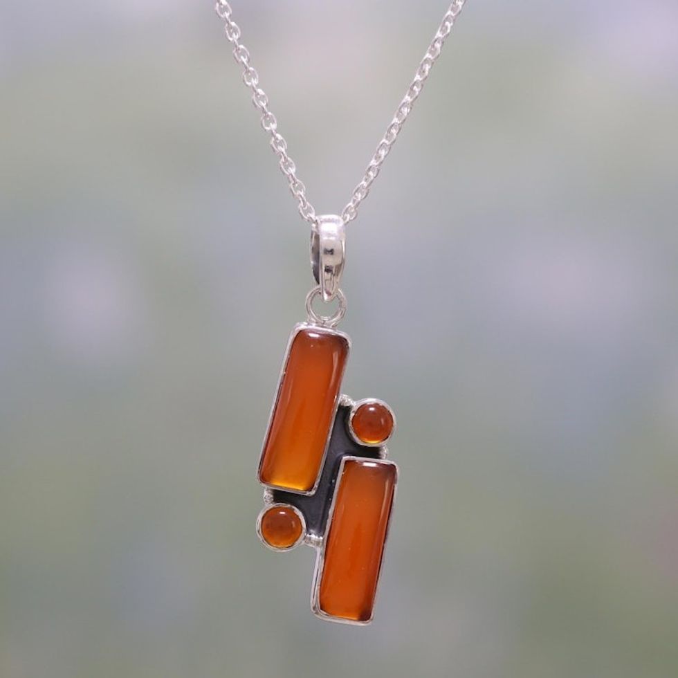 Carnelian and Sterling Silver Pendant Necklace from India 'Radiant Allure'