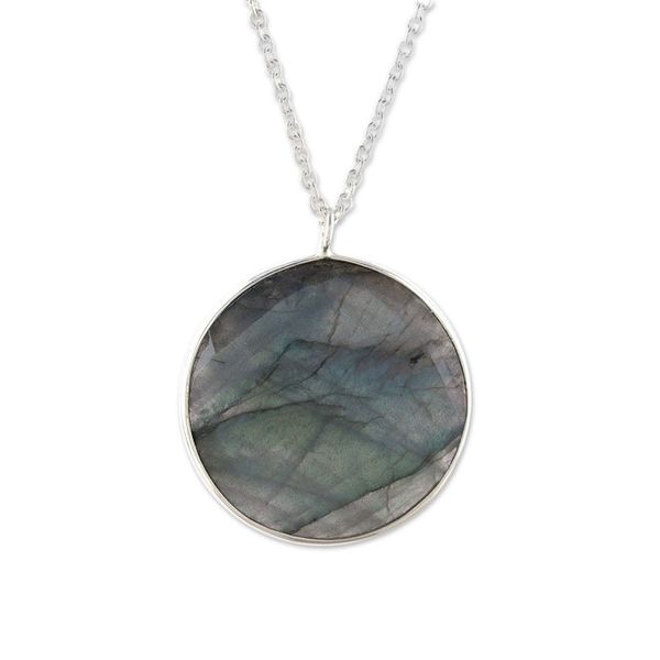 Alternate image for Circular Labradorite Pendant Necklace from India Aurora Moon