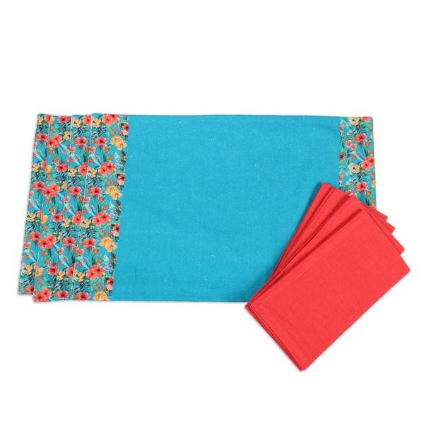 Alternate image for Cotton Placemats and Napkins with Floral Motif Set of 4 Floral Greetings