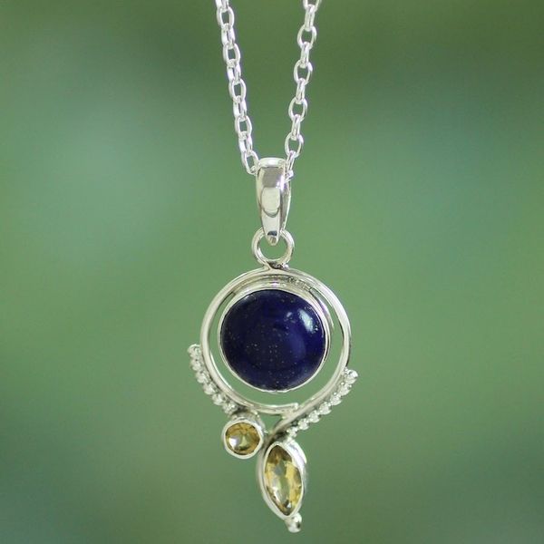 Alternate image for Handcrafted Lapis and Citrine Sterling Silver Necklace Glory in Blue