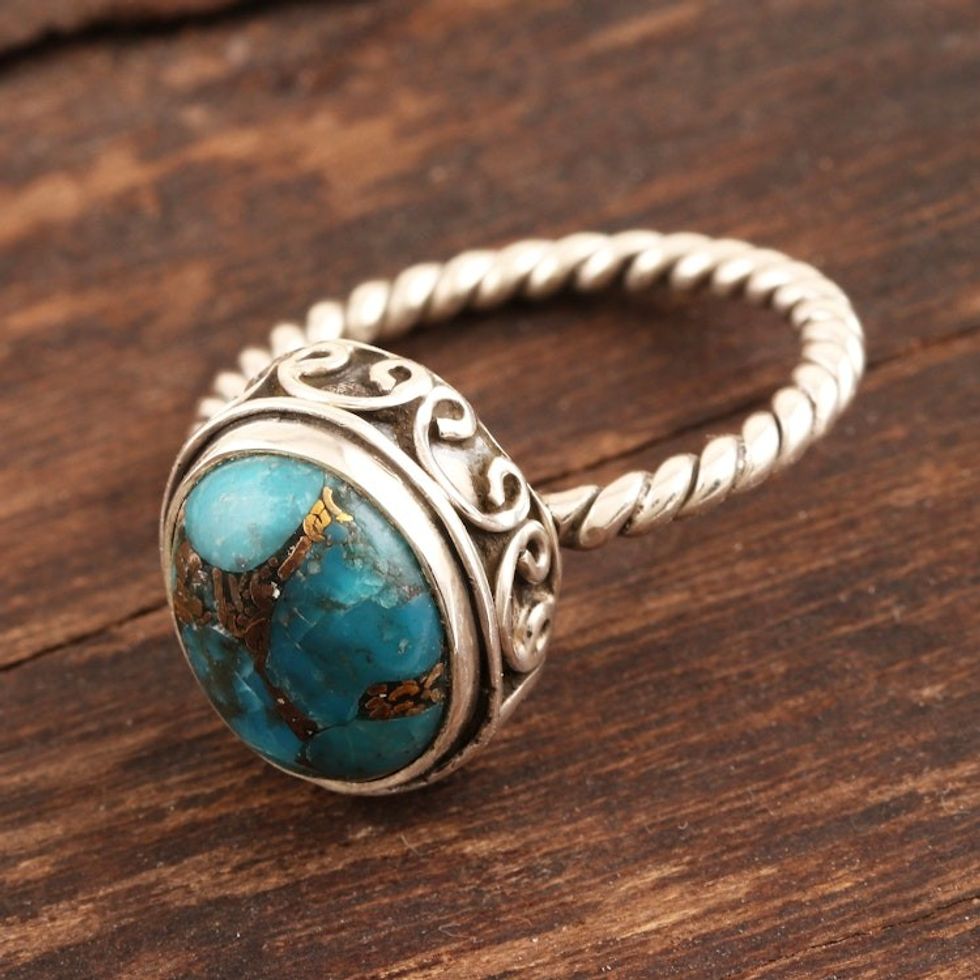 Sterling Silver and Composite Turquoise Ring 'Adorable Azure'