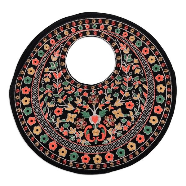 Alternate image for Floral Embroidered Black Faux Velvet Handbag in Vibrant Hues Jaipur Eden
