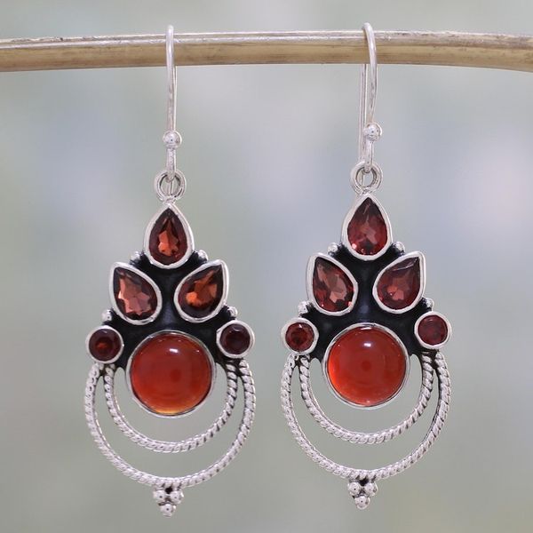 Alternate image for Garnet and Carnelian Dangle Earrings by Indian Artisans Radiant Harmony