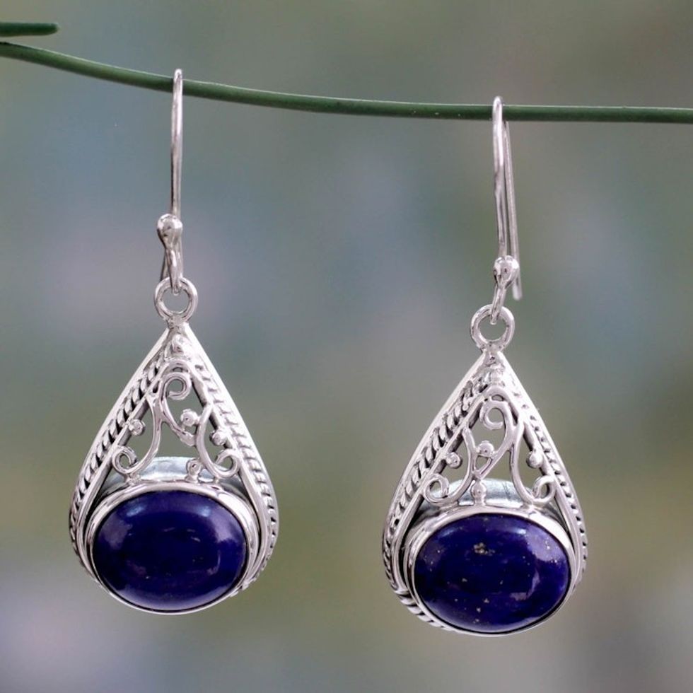 Fair Trade Lapis Lazuli and Sterling Silver Earrings 'Royal Grandeur'