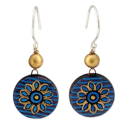Alternate image for Hand Crafted Ceramic Dangle Earrings in Blue and Gold Mughal Morning