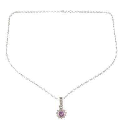 Alternate image for Floral Amethyst Pendant Necklace Crafted in India Gleaming Flower