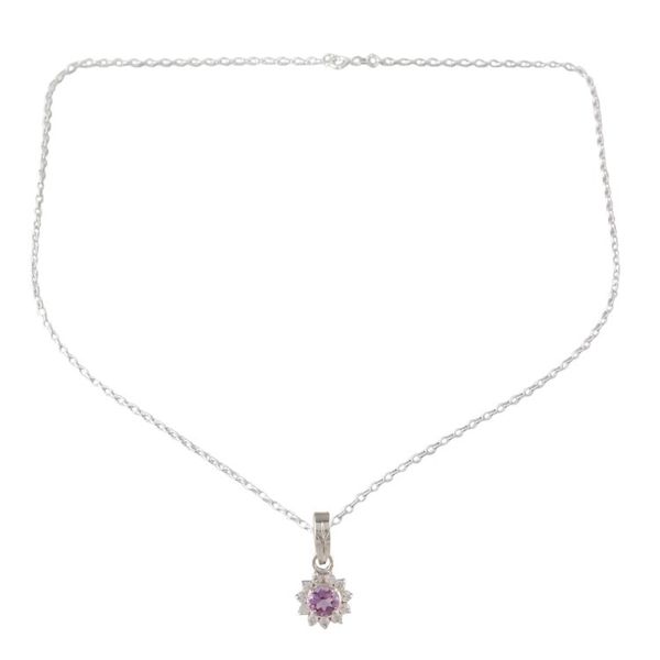 Alternate image for Floral Amethyst Pendant Necklace Crafted in India Gleaming Flower