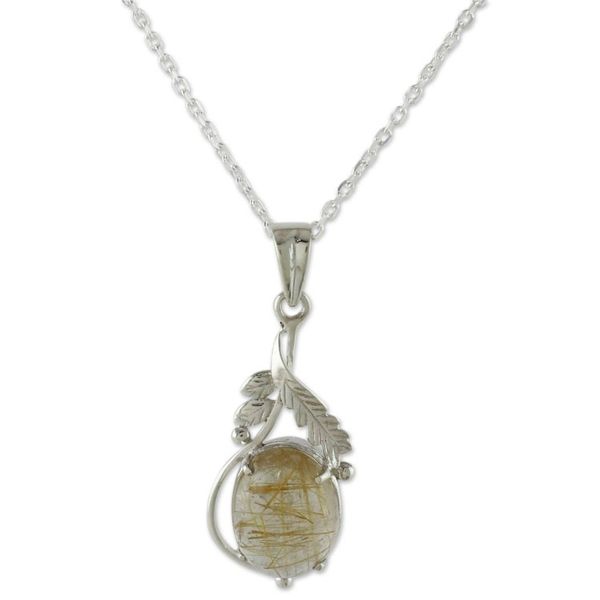Alternate image for Sterling Silver Necklace with Rutilated Quartz Leafy Pendant Mystic Treasure