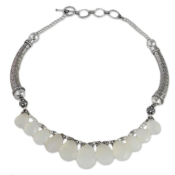 Alternate image for White Chalcedony and Sterling Silver Choker Necklace White Petals
