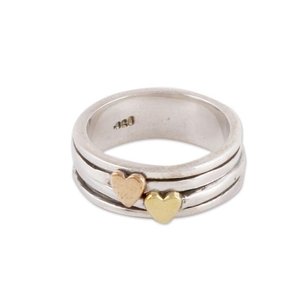 Alternate image for Heart Motif Sterling Silver and Brass Spinner Ring Traveling Hearts